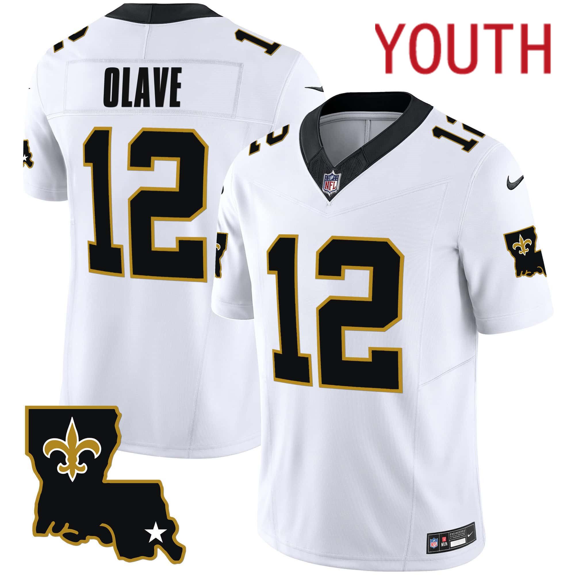 Youth New Orleans Saints 12 Olave White 2024 Nike 1987 Legacy Vapor Limited NFL Jersey